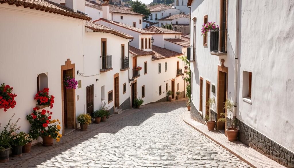 Cobblestoned streets winding through the historic Albaicín neighborhood of Granada, Spain. Whitewashed buildings with terracotta rooftops line the narrow passages, casting soft shadows across the walkways. Vibrant flowers spill from windowsills and doorways, adding pops of color to the tranquil scene. Warm Mediterranean sunlight filters through the alleyways, illuminating the intricate architectural details. A sense of timeless charm and quiet contemplation pervades the labyrinthine layout, inviting the viewer to get lost in the charming ambiance of this iconic Andalusian district. Cobblestoned streets winding through the historic Albaicín neighborhood of Granada, Spain. Whitewashed buildings with terracotta rooftops line the narrow passages, casting soft shadows across the walkways. Vibrant flowers spill from windowsills and doorways, adding pops of color to the tranquil scene. Warm Mediterranean sunlight filters through the alleyways, illuminating the intricate architectural details. A sense of timeless charm and quiet contemplation pervades the labyrinthine layout, inviting the viewer to get lost in the charming ambiance of this iconic Andalusian district.