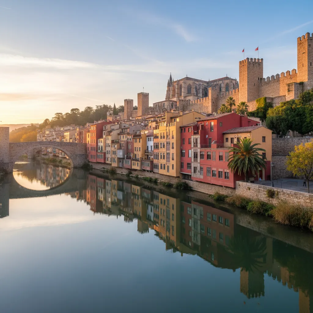 Girona medieval old town Onyar river