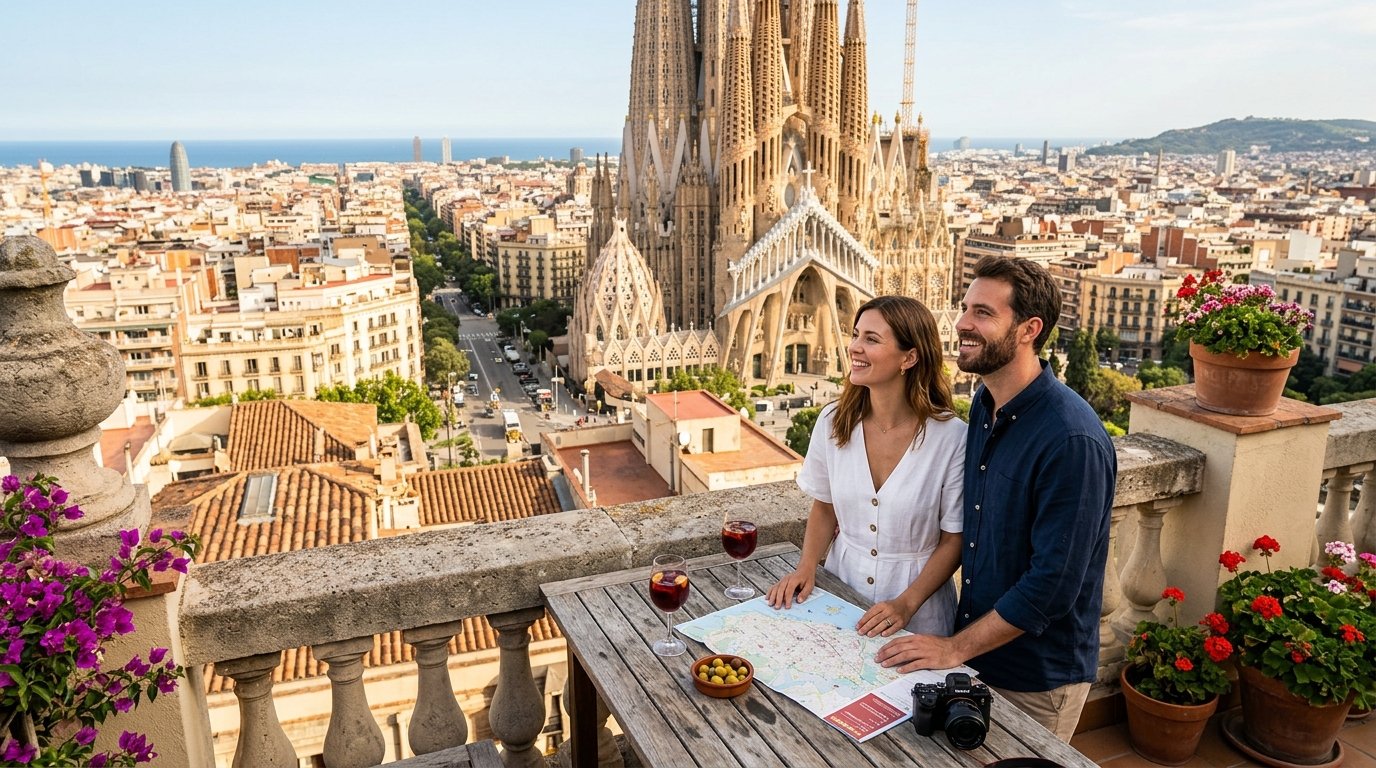 Map view of the best 7-day Spain itinerary route covering Madrid, Córdoba, Seville, and Barcelona